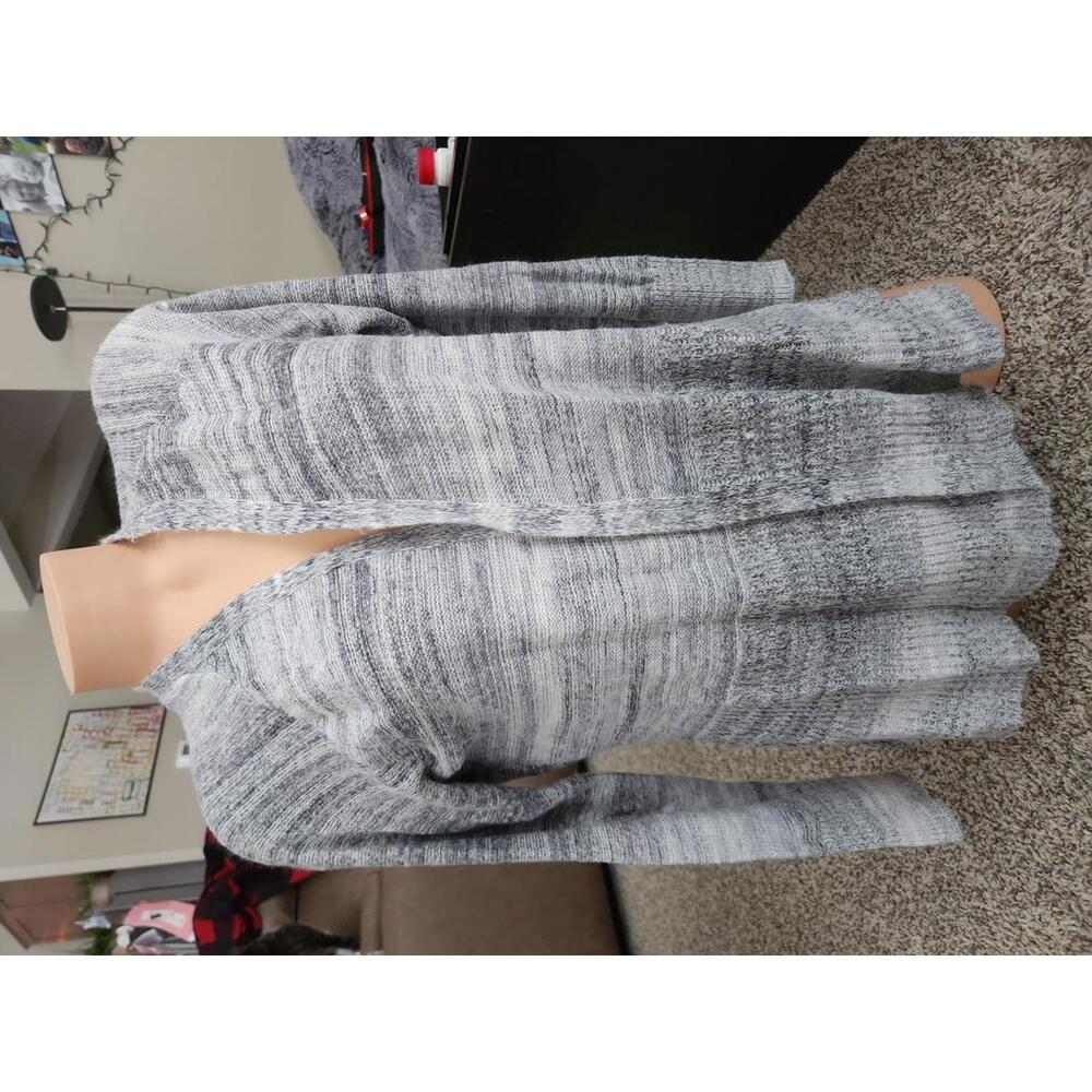 Gray and White Women's Knit Cardigan Sweater